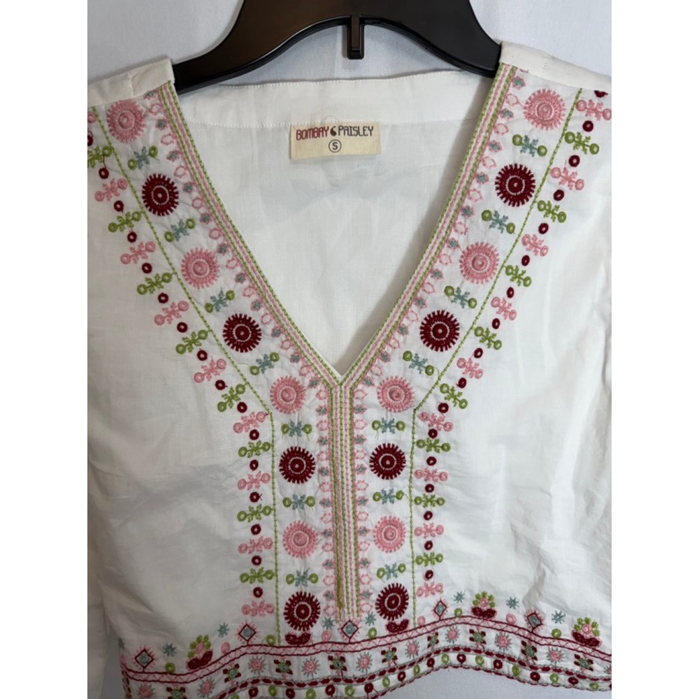 Women’s Embroidered Cotton Crop Top Y2K Festival REN Faire Gypsy Boho Small